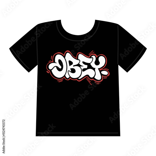 Urban Graffiti “Obey” Text Vector with Red Outline on Black Background for T-shirt Design