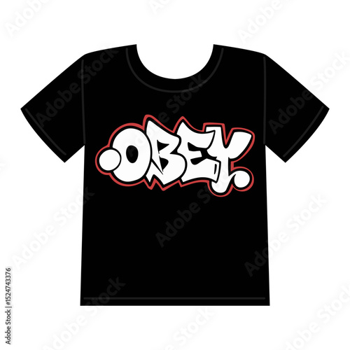 Urban Graffiti “Obey” Text Vector with Red Outline on Black Background for T-shirt Design
