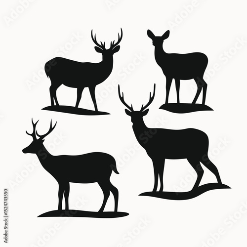 Elegant Deer Silhouettes A Collection of Four Black and White Deer Illustrations