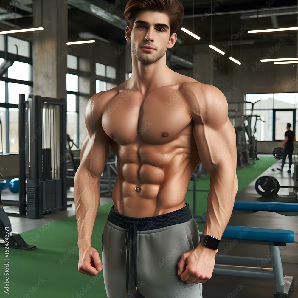 Obraz premium Bodybuilding. Muscular young man training in gym.
