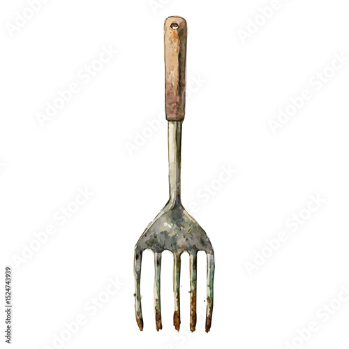 Mulch Fork, watercolor drawing vector, high quality, isolated on a white background.