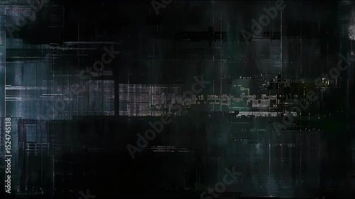 Abstract digital art of vibrant white and blue long lines and glitches over a black background