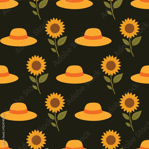 Sunflower and Straw Hat Fall Pattern