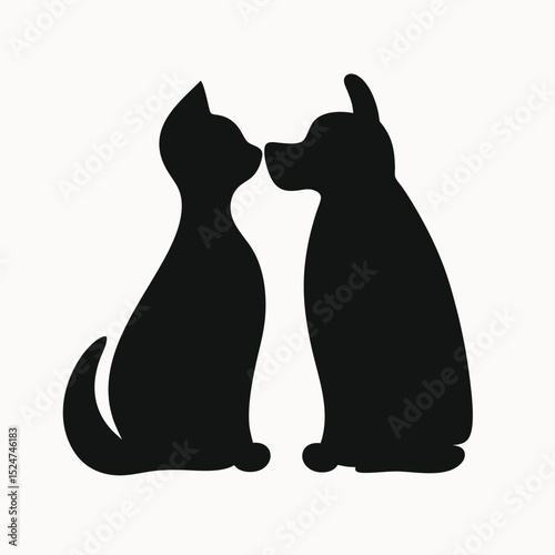 Adorable Cat and Dog Silhouettes A Sweet Animal Friendship Illustration
