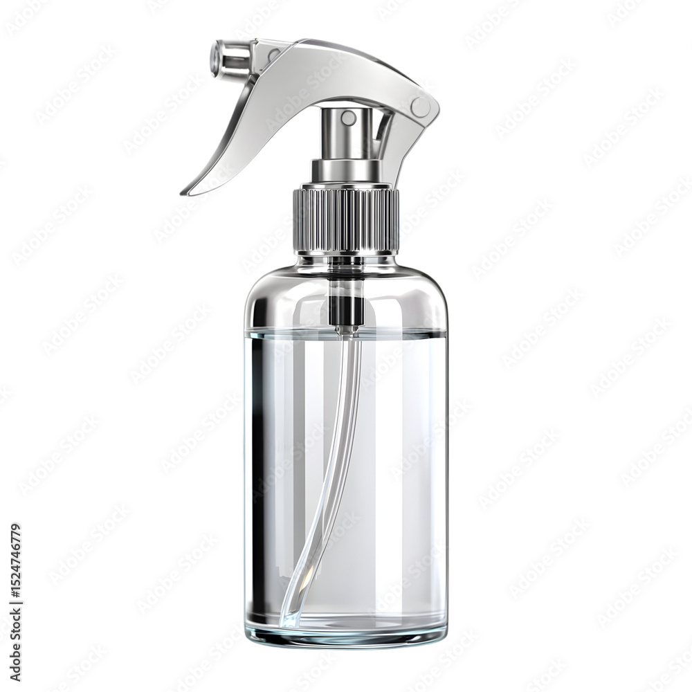 Obraz premium A clear spray bottle with a trigger nozzle and a cylindrical shape.