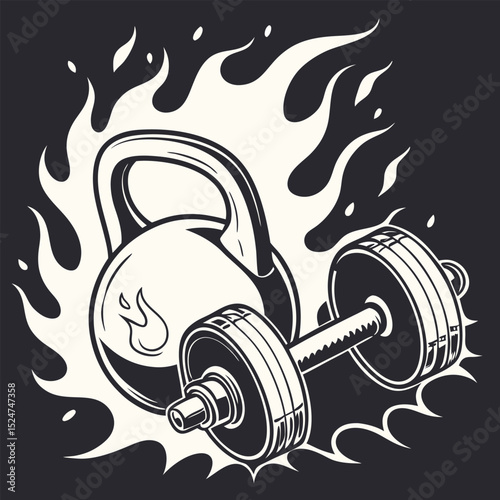 Kettlebell with flames – power concept