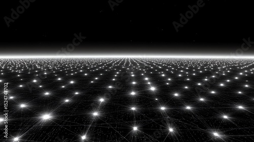 Abstract Digital Network: Glowing Nodes and Connections in Dark Space. Futuristic Technology Background