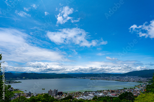 長野県 高台から見た諏訪湖