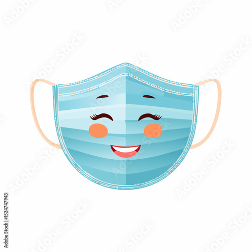 Flat vector of a stylized face mask with visible blush cheeks, representing shyness, introversion, or hidden emotions, drawn in symbolic soft cartoon lines