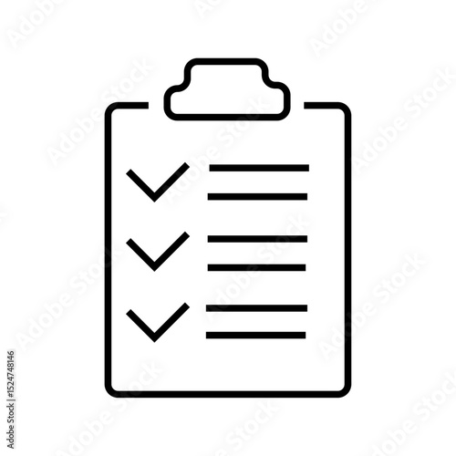 Simple black vector icon of a checklist on a clipboard for task management