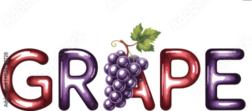 Illustration of grape fruit with grape text design for healthy food and fresh fruit juice concept design editable stock vector illustration