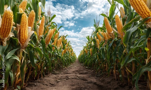 Cornfield Pathway Under a Blue Sky