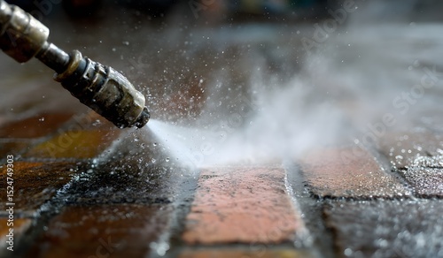 Pressure Washer Cleaning a Brick Surface