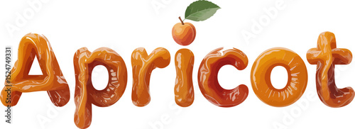 Apricot fruit jelly candy food dessert sweet healthy snack orange leaf isolated white background text editable stock vector illustration