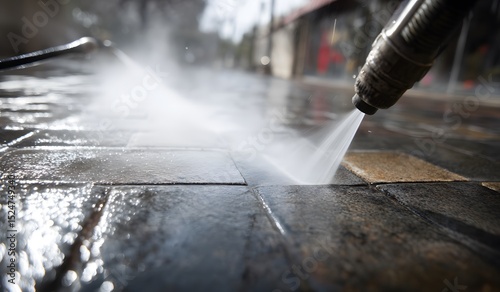 Pressure Washer Cleaning a Stone Pathway