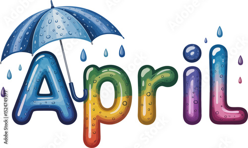 April showers bring may flowers spring season weather umbrella rain drops colorful letters art design editable stock vector illustration