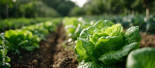 Fresh lettuce growing in an organized garden bed under natural sunlight