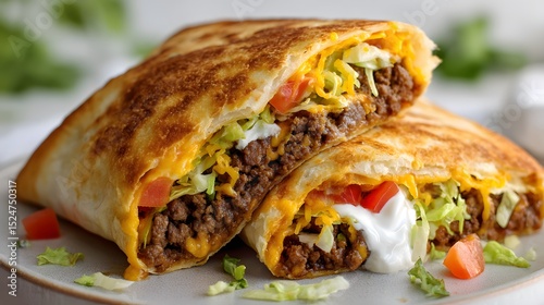 Crispy Burritos Stuffed with Beef, Cheese, Lettuce, and Tomato Served on a Plate
