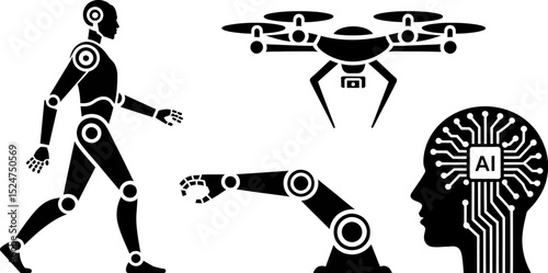 Ai artificial intelligence robot drone automation technology future innovation concept machine learning 100 editable stock vector illustration