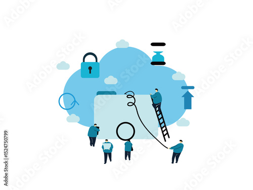 Giant Cloud Folder with People Working – Cloud Storage and Data Protection