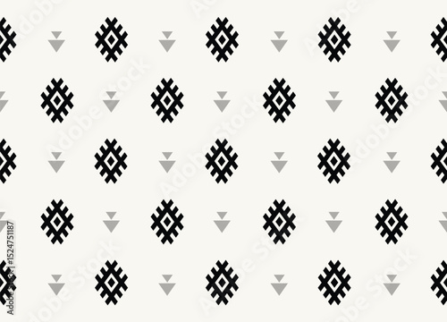 Ethnic tribal black and white  background. Seamless tribal pattern, folk embroidery, tradition geometric tribal ornament. Traditional design for fabric, textile, print, rug, paper, carpet