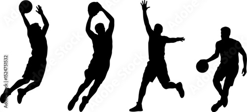Basketball players silhouettes vector illustration for sports design and athletic competition concept art use editable stock vector illustration