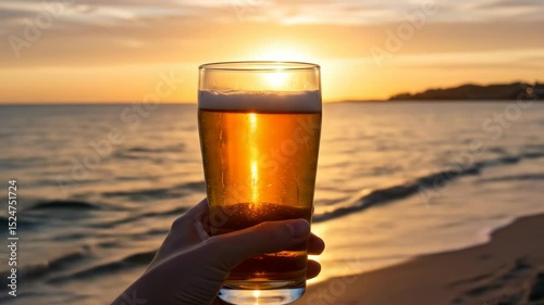 Sunset beer on beach enjoyment