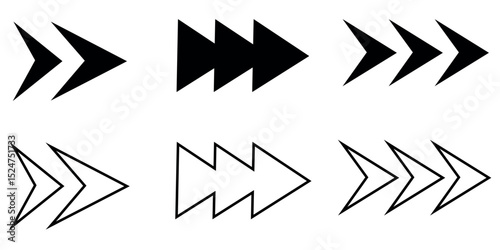 Right arrow icons, fill and outline style right arrows icons vector set isolated on white background.