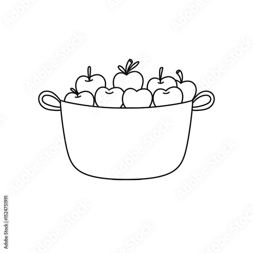 A basket of apples is shown in a white background