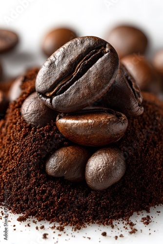Roasted Coffee Beans Resting on Ground Coffee