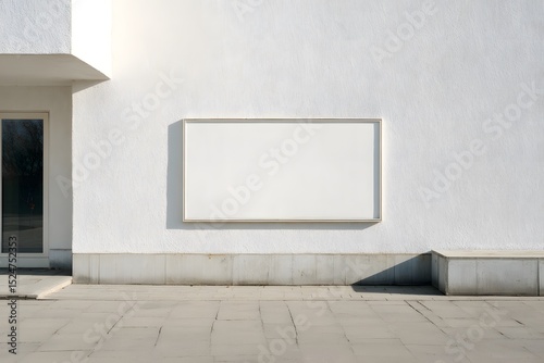 Blank white billboard mounted on a modern building exterior wall