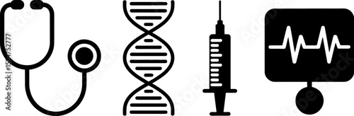 Medical healthcare vector icons stethoscope dna syringe ekg monitor illustration for healthcare design editable stock vector illustration