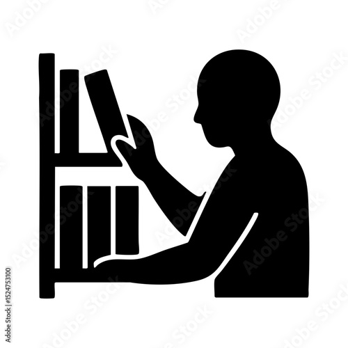 Person selecting book from bookshelf icon