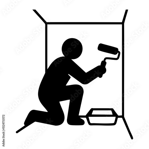 Person painting interior wall with roller icon