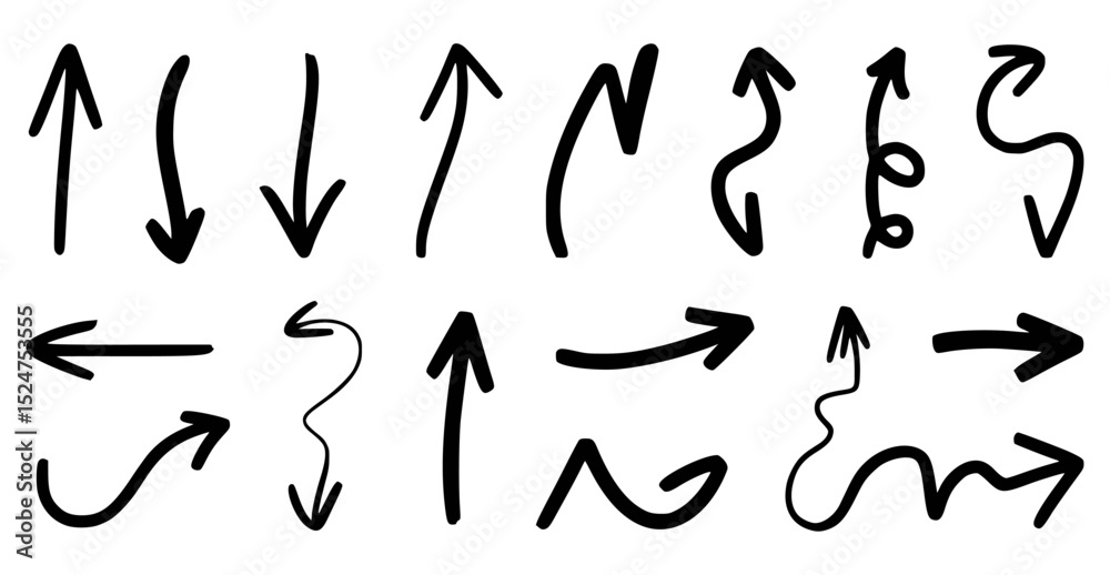 Hand drawn black arrows pointing in different directions Hand drawn black arrows pointing in different directions