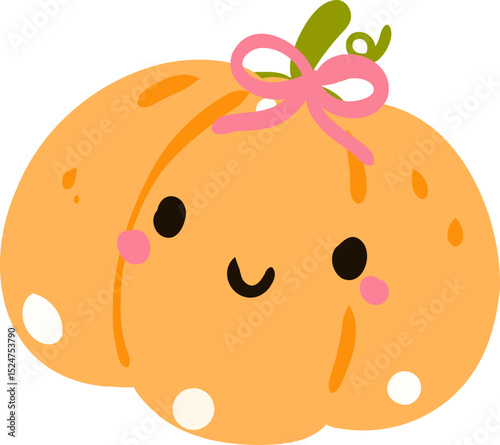 Cute Kawaii Pumpkin Illustration, Smiling Halloween Vegetable Clipart

