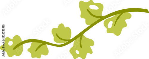 Cute Green Vine Branch Illustration, Kawaii Leafy Plant Clipart