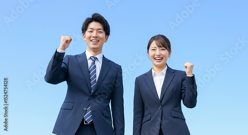 明るくて元気な男女の新入社員 AI生成画像