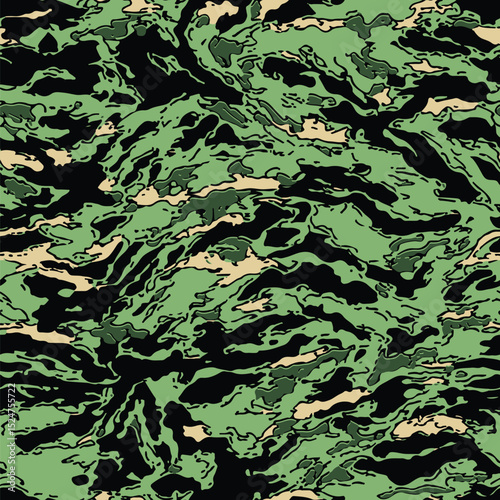 Camouflage seamless pattern. Forest real tree camouflage design. Hunting camouflage. Tiger stripe pattern. Tiger stripe camouflage pattern