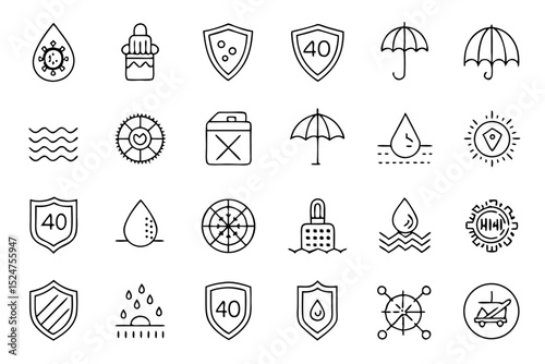 line icons related to waterproof protection umbrella 