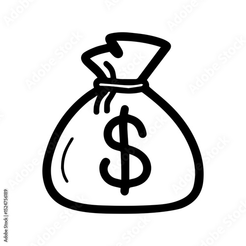 Money bag doodle vector icon