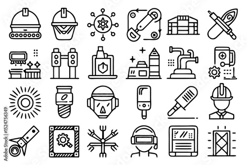 Welding metal steel beam rod line icons isolated on transparent background
