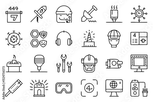 Welding metal steel beam rod line icons set isolated on transparent background