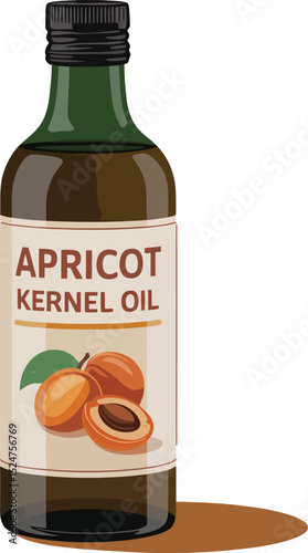 Apricot Kernel Oil Bottle Illustration: Natural Skincare, Beauty, and Health.