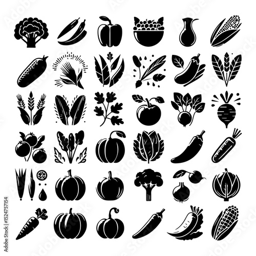 fresh vegetable icon set