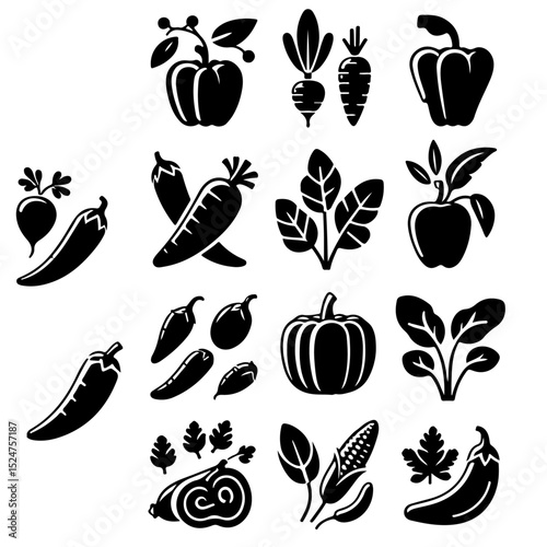 fresh vegetable icon set