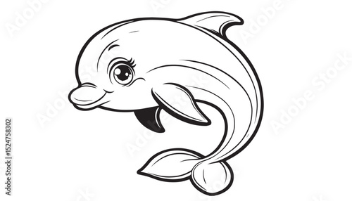vector illustration of cartoon dolphin black and white drawing For children to learn to color according to the picture.