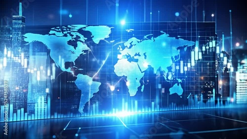 Global business and economy background showing financial data and world map