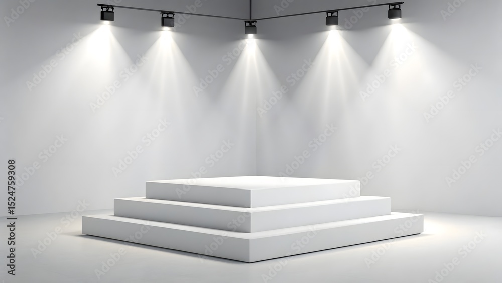 Obraz premium Three tiered white display platform with spotlights