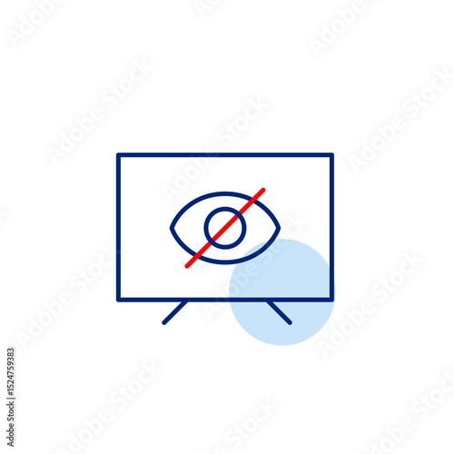 Vector icon of TV set with crossed-out eye, hidden content, private viewing, or disabled display. Ideal for media apps, parental controls, and privacy-focused interfaces